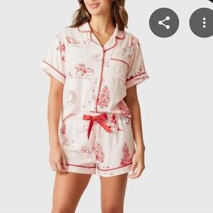 Holiday Toile Pajama Shorts Set Pink Red 3xl